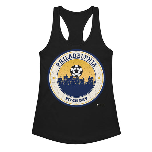 Women's Philadelphia Pitch Day Racerback Tank in Black, front view