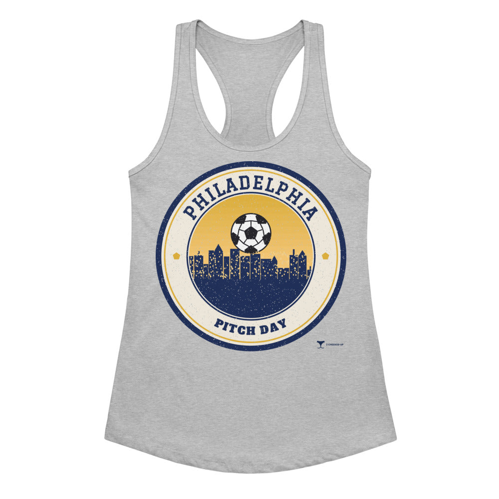 Women's Philadelphia Pitch Day Racerback Tank in Heather Gray, front view