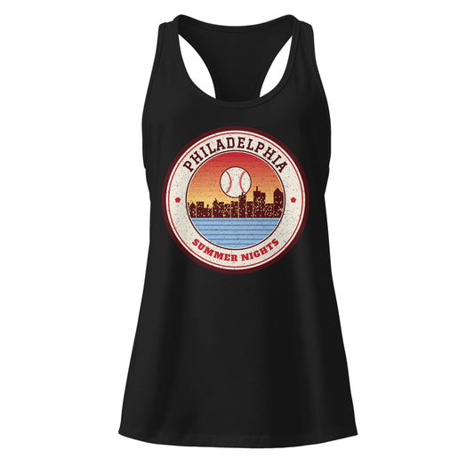 Women's Philadelphia Summer Nights Ballpark Racerback Tank in Black, front view