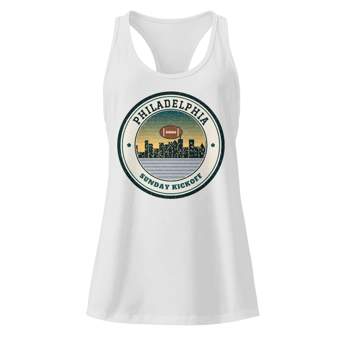 Women's Philadelphia Sunday Kickoff Racerback Tank in Heather Gray, front view