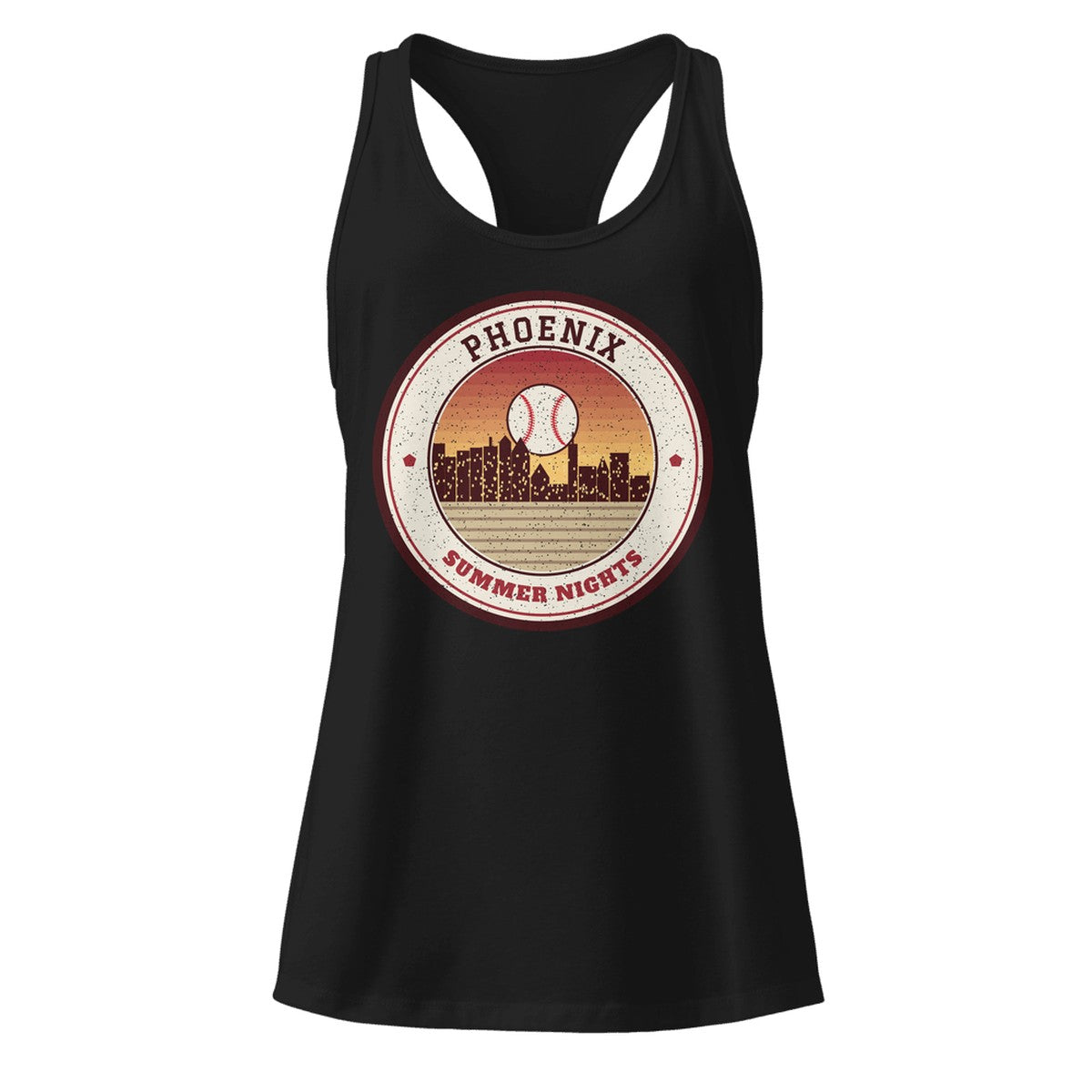 Women's Phoenix Summer Nights Ballpark Racerback Tank in Black, front view
