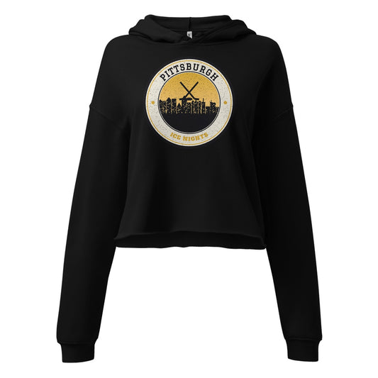 Women's Pittsburgh Ice Nights Cropped Hoodie in Black, front view