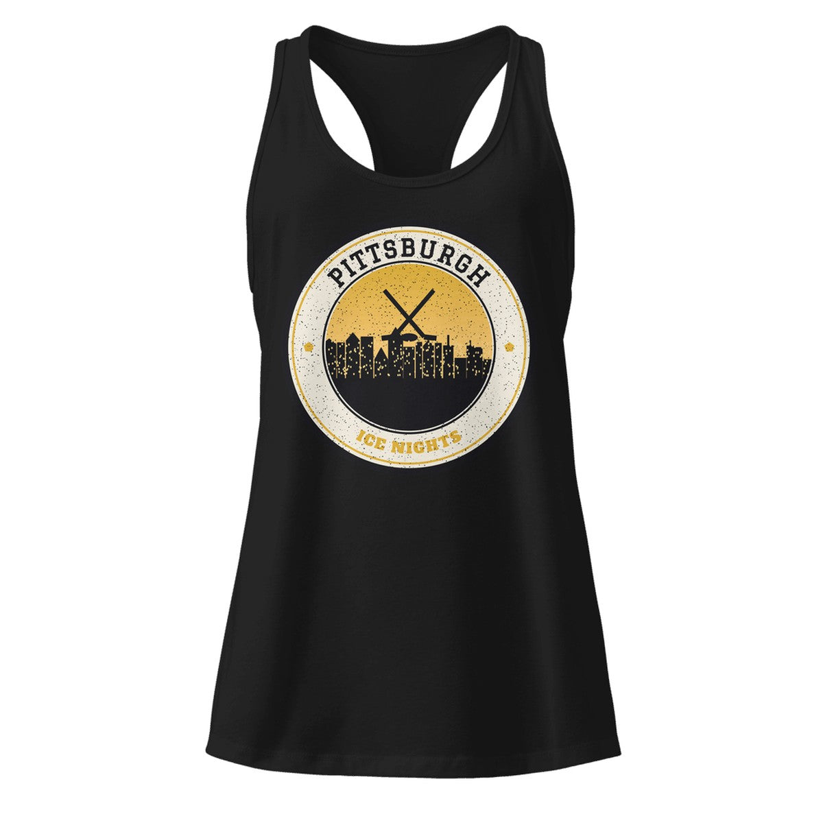 Women's Pittsburgh Ice Nights Racerback Tank in Black, front view