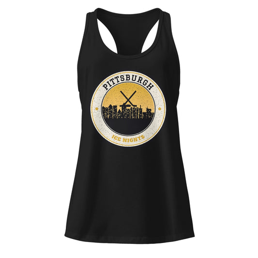 Women's Pittsburgh Ice Nights Racerback Tank in Black, front view