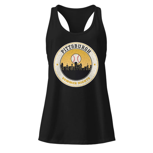Women's Pittsburgh Summer Nights Ballpark Racerback Tank in Black, front view
