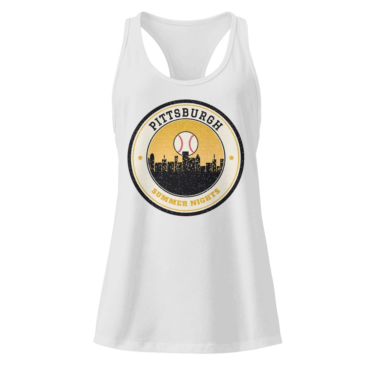 Women's Pittsburgh Summer Nights Ballpark Racerback Tank in Heather Gray, front view