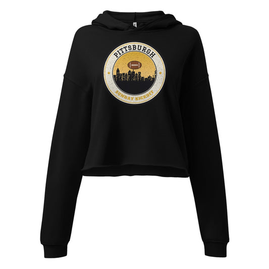 Women's Pittsburgh Sunday Kickoff Cropped Hoodie in Black, front view