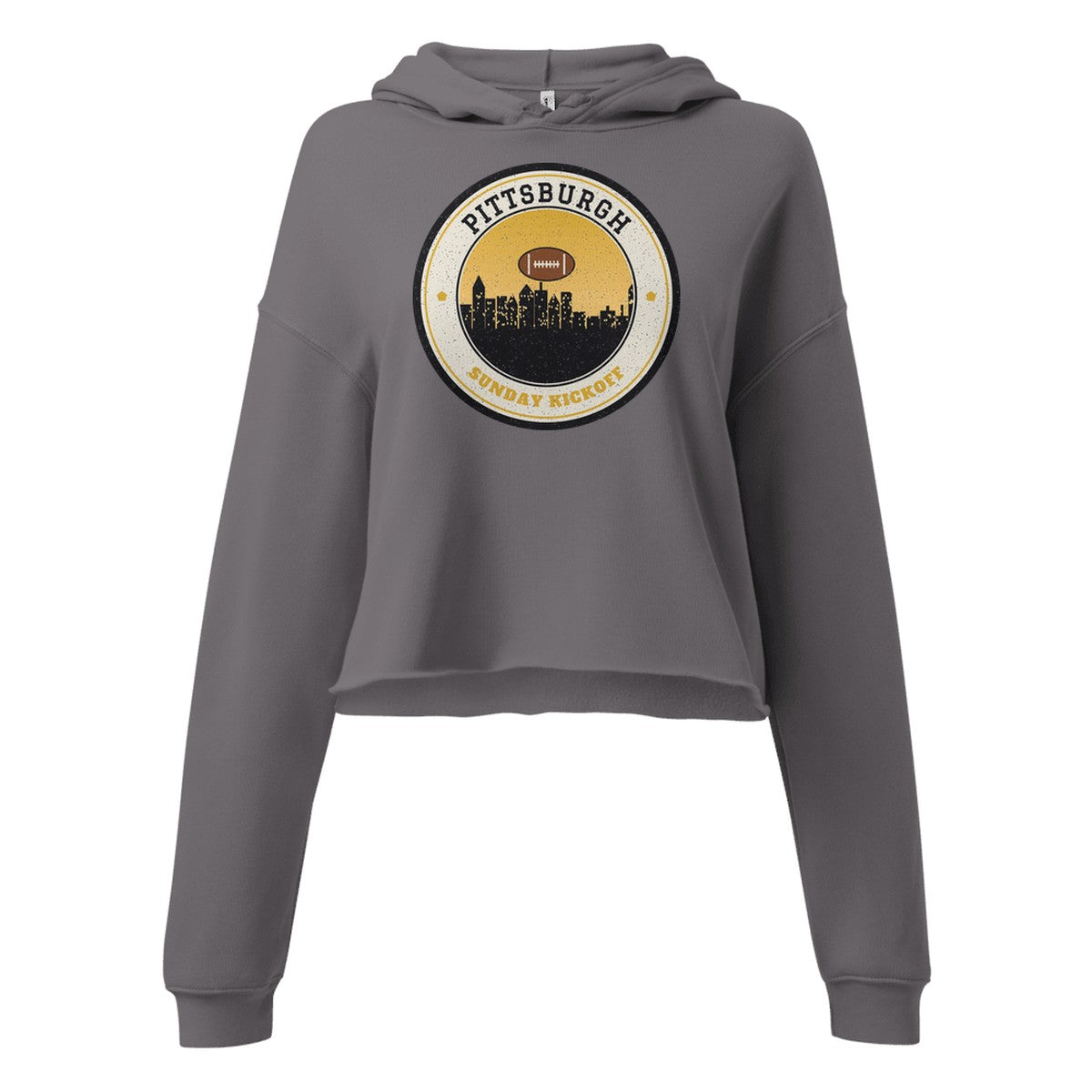 Women's Pittsburgh Sunday Kickoff Cropped Hoodie in Storm, front view