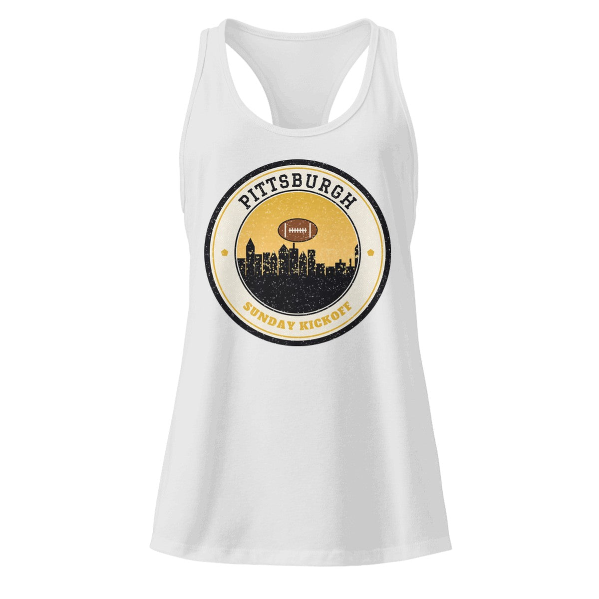 Women's Pittsburgh Sunday Kickoff Racerback Tank in Heather Gray, front view