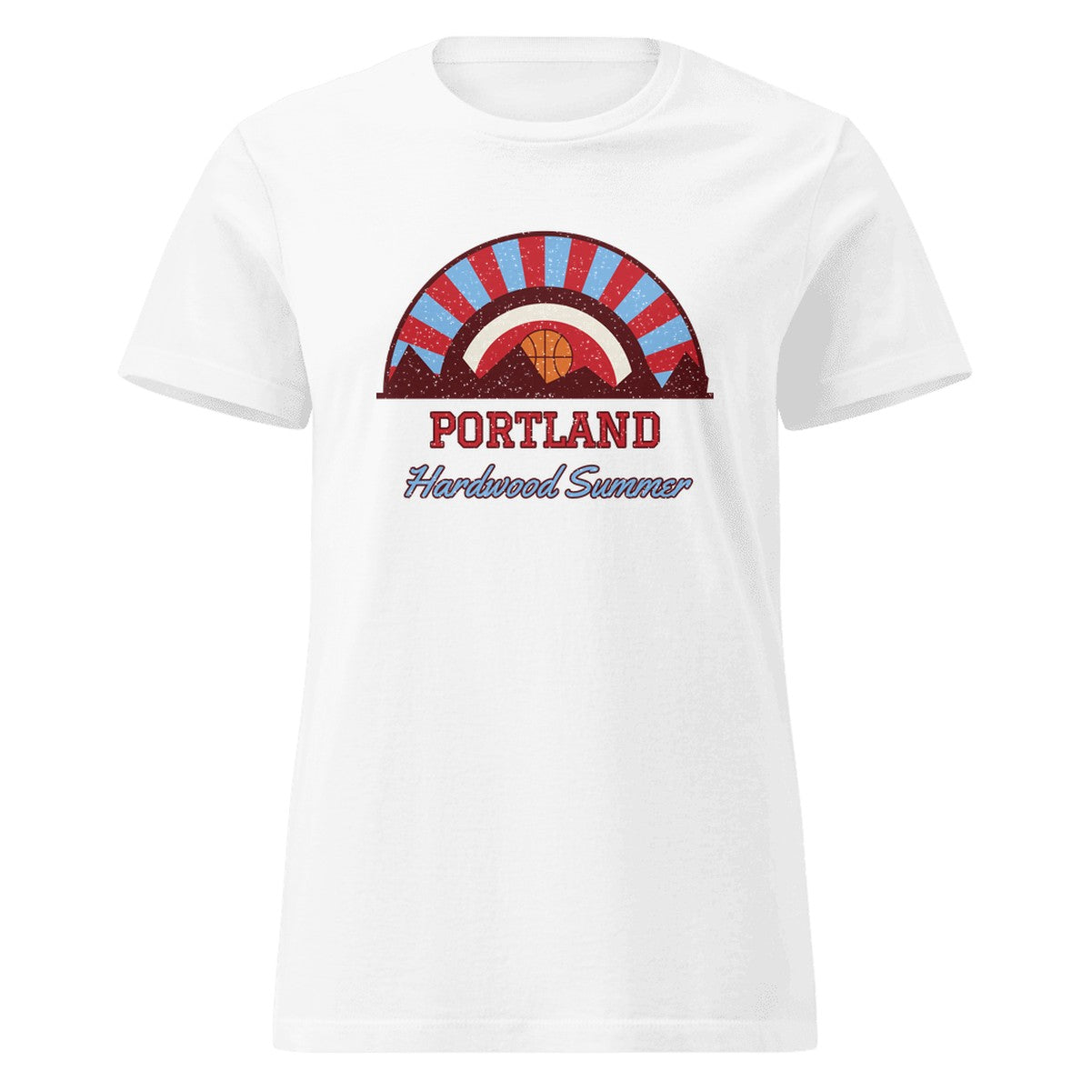 Women's Portland Hardwood Summer Fitted Tee in White, front view