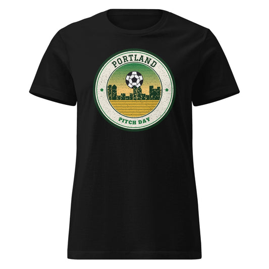 Women's Portland Pitch Day Fitted Tee in Black, front view