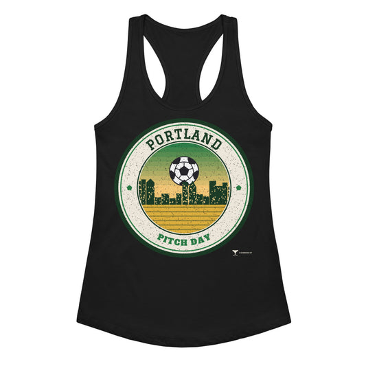 Women's Portland Pitch Day Racerback Tank in Black, front view