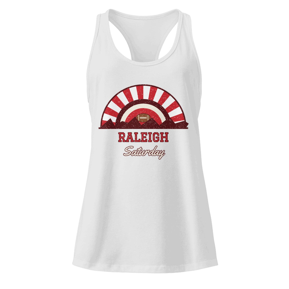 Women's Raleigh Saturday Racerback Tank in Heather Gray, front view