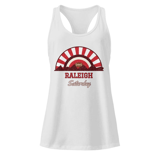 Women's Raleigh Saturday Racerback Tank in Heather Gray, front view