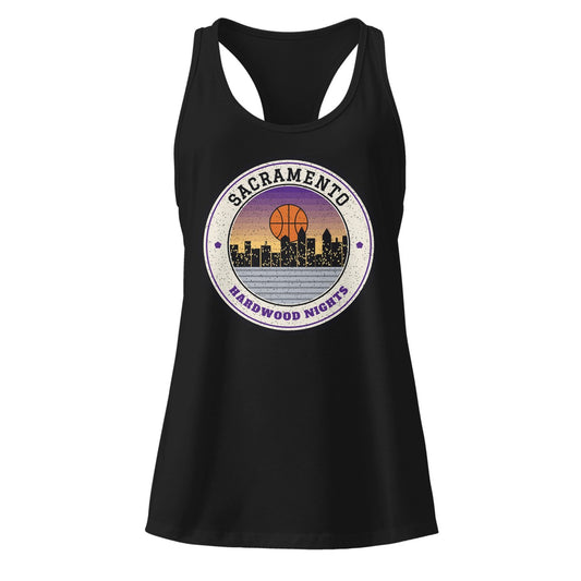 Women's Sacramento Hardwood Nights Racerback Tank in Black, front view