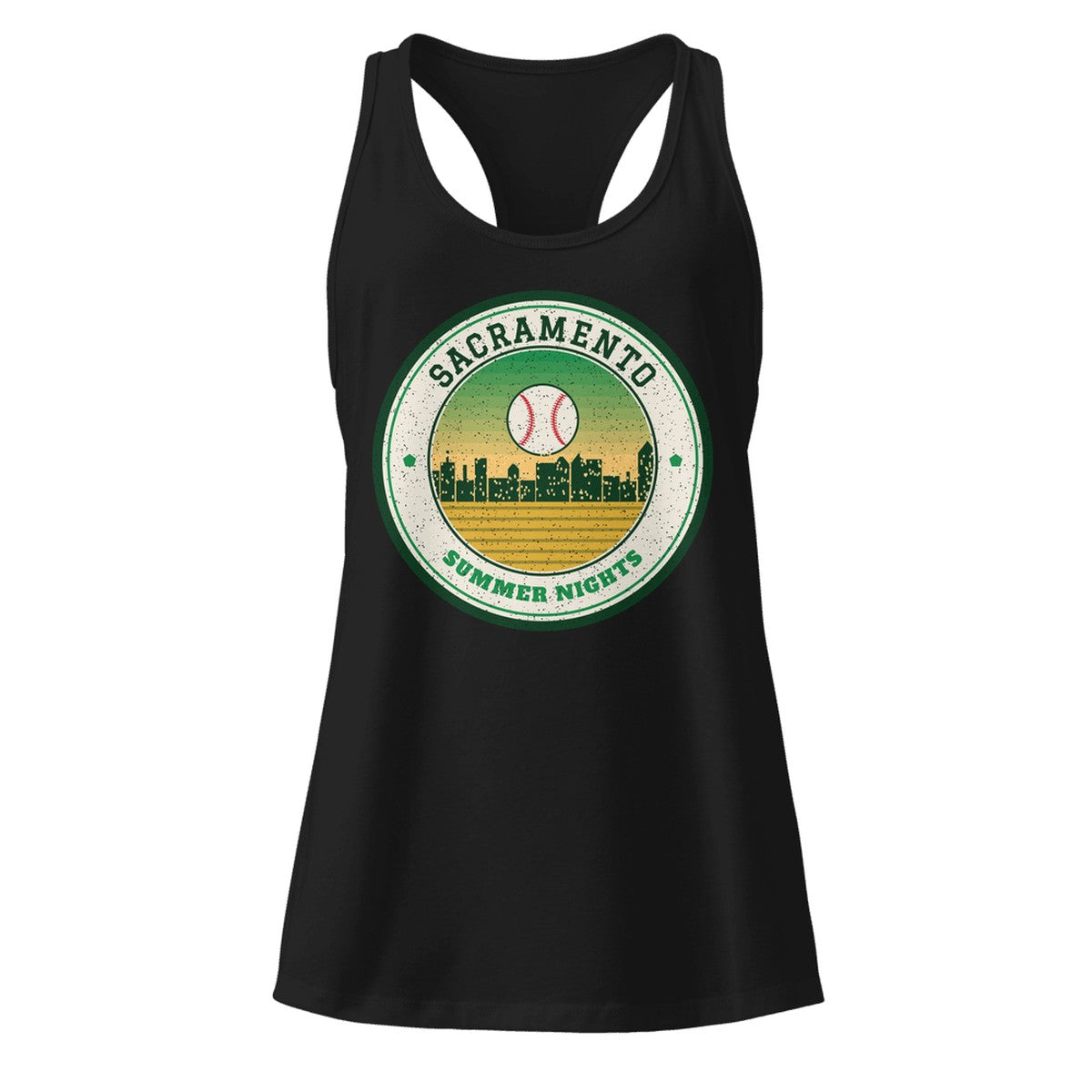 Women's Sacramento Summer Nights Ballpark Racerback Tank in Black, front view