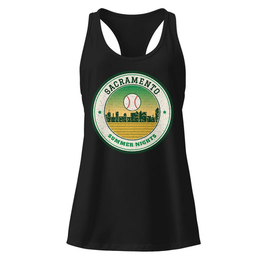 Women's Sacramento Summer Nights Ballpark Racerback Tank in Black, front view