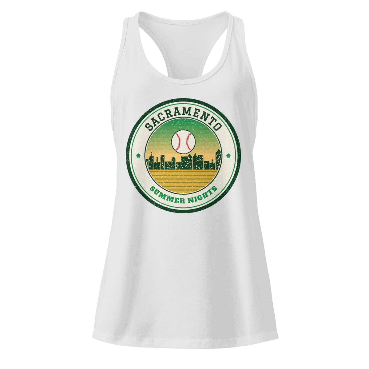 Women's Sacramento Summer Nights Ballpark Racerback Tank in Heather Gray, front view