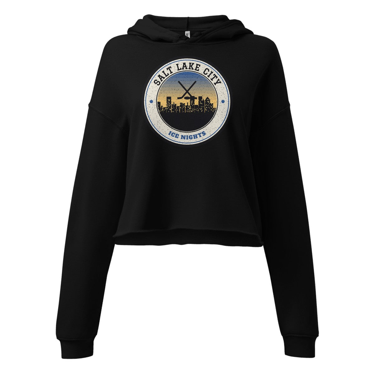 Women's Salt Lake City Ice Nights Cropped Hoodie in Black, front view