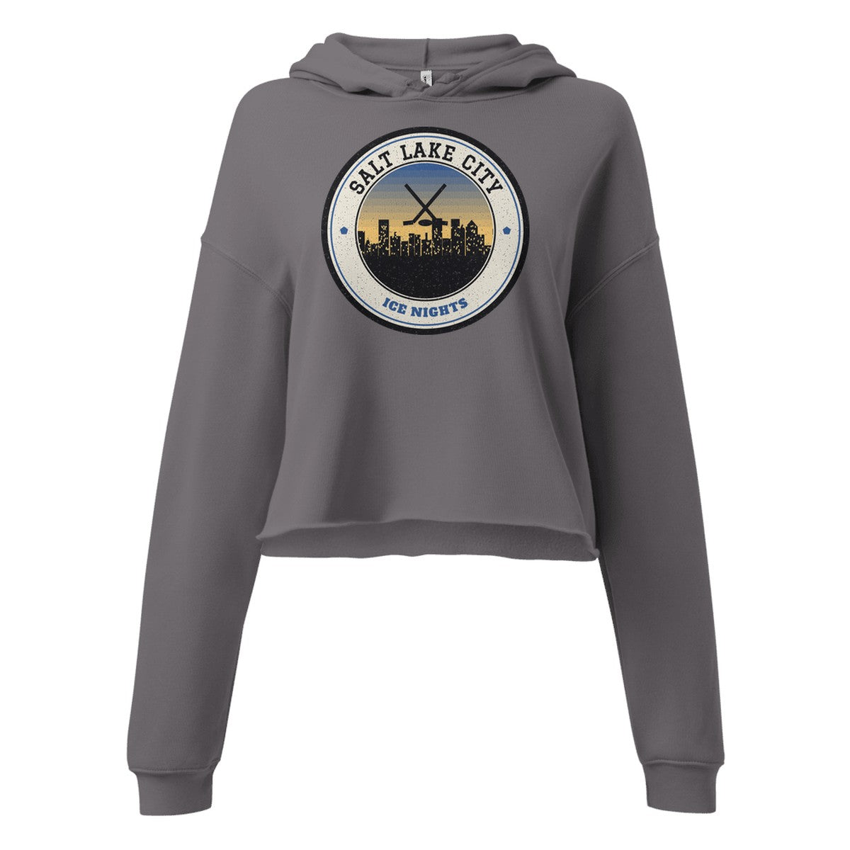 Women's Salt Lake City Ice Nights Cropped Hoodie in Storm, front view
