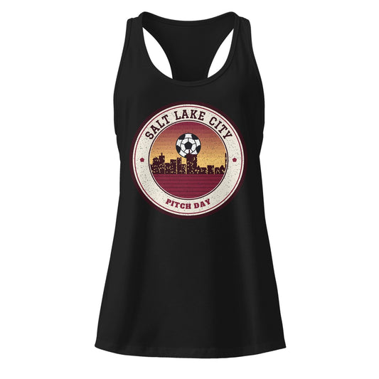 Women's Salt Lake City Pitch Day Racerback Tank in Black, front view