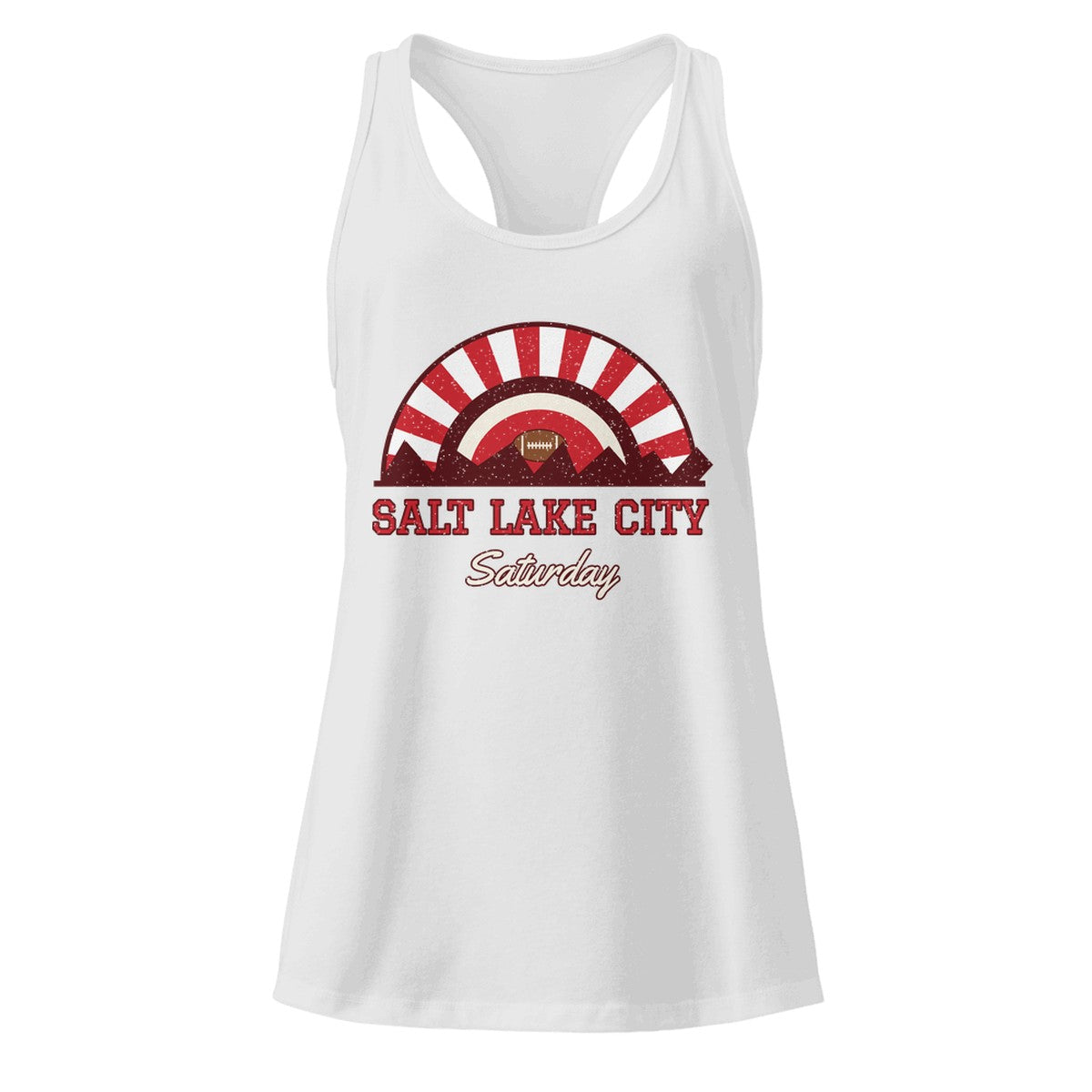 Women's Salt Lake City Saturday Racerback Tank in Heather Gray, front view