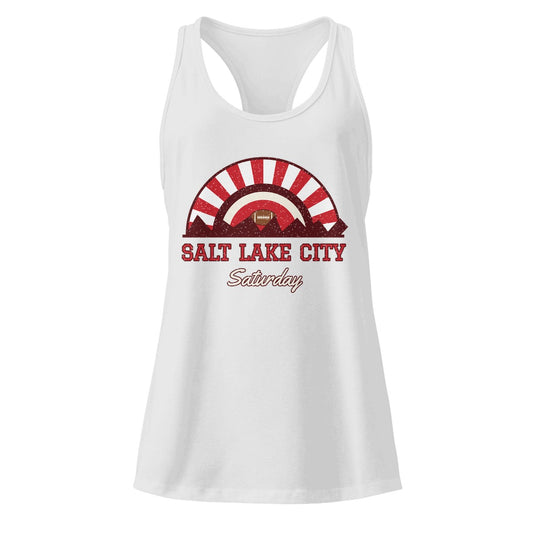 Women's Salt Lake City Saturday Racerback Tank in Heather Gray, front view