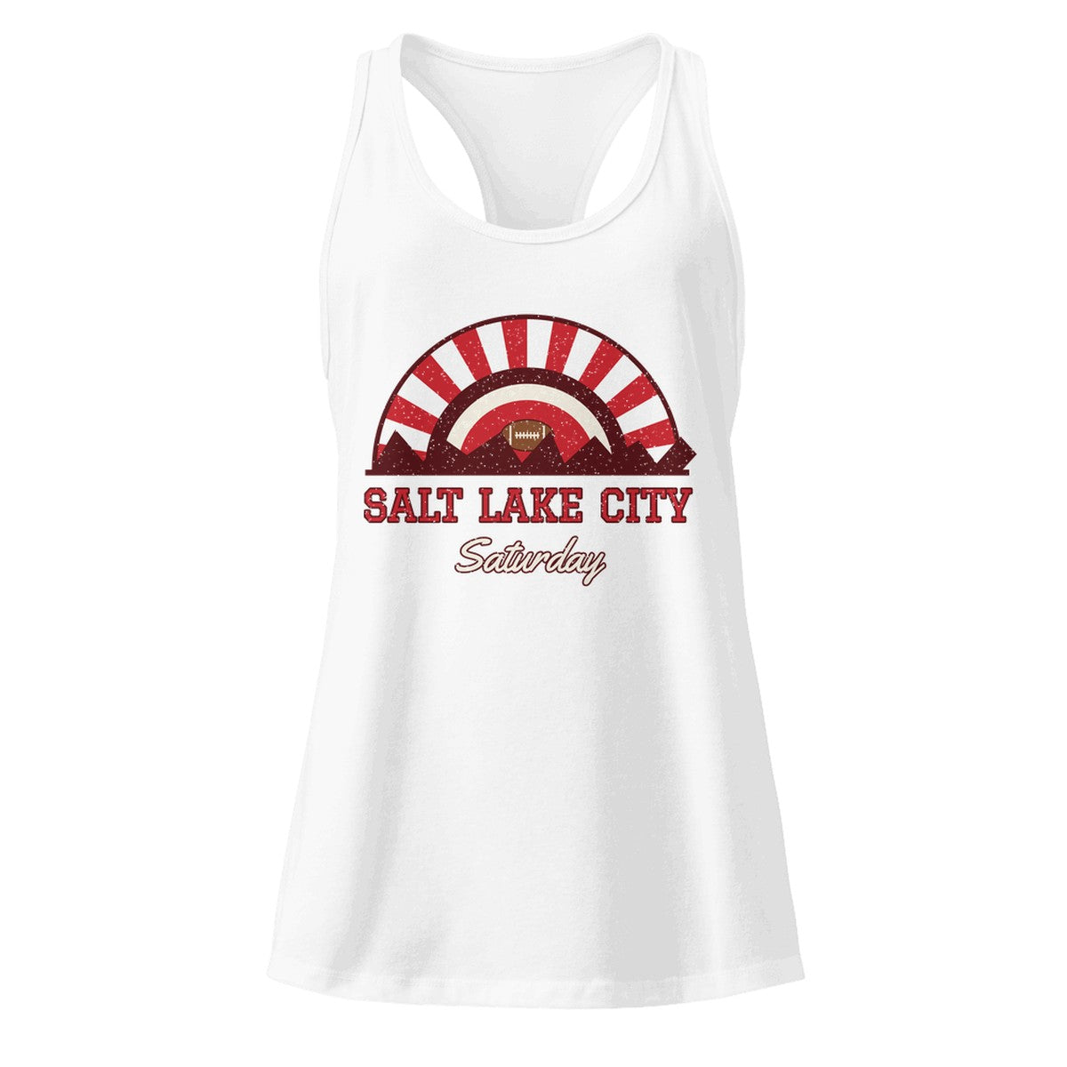 Women's Salt Lake City Saturday Racerback Tank in White, front view