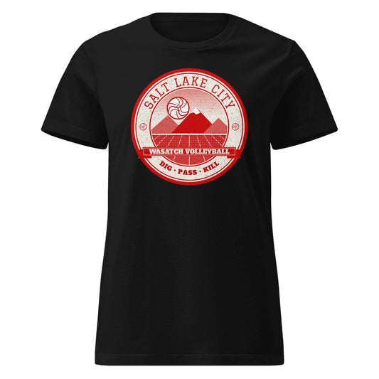 Salt Lake City Wasatch Volleyball Women's Fitted Tee in Black, front view