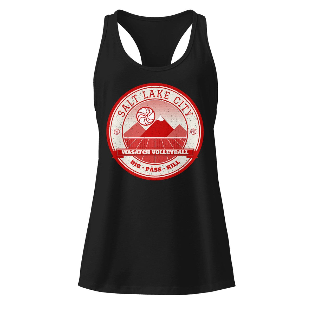 Salt Lake City Wasatch Volleyball Women's Racerback Tank in Black, front view