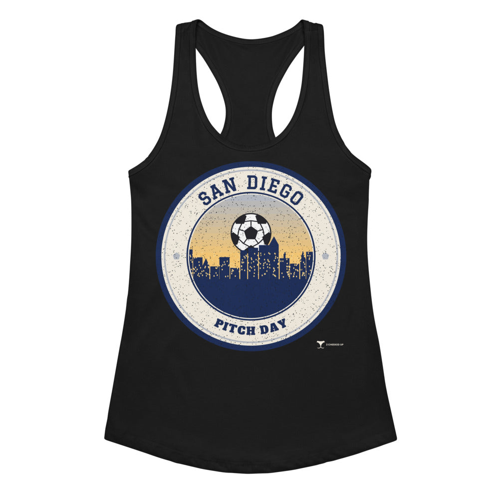 Women's San Diego Pitch Day Racerback Tank in Black, front view