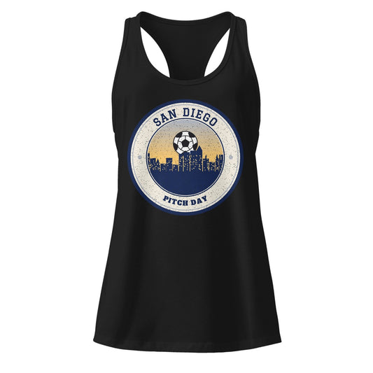 Women's San Diego Pitch Day Racerback Tank in Black, front view
