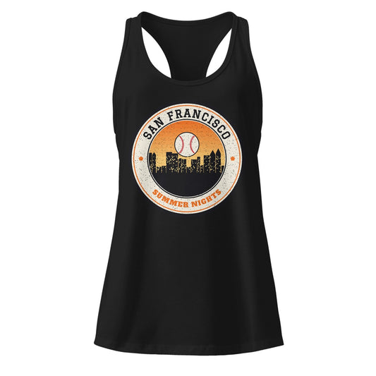 Women's San Francisco Summer Nights Ballpark Racerback Tank in Black, front view