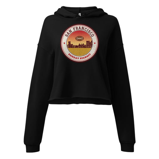 Women's San Francisco Sunday Kickoff Cropped Hoodie in Black, front view