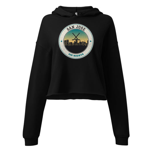 Women's San Jose Ice Nights Cropped Hoodie in Black, front view