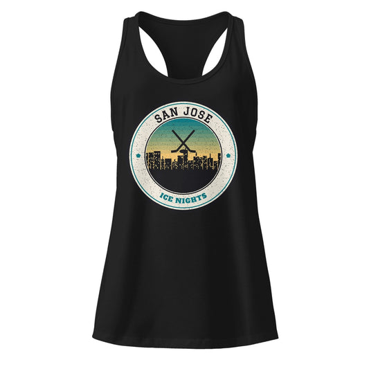 Women's San Jose Ice Nights Racerback Tank in Black, front view