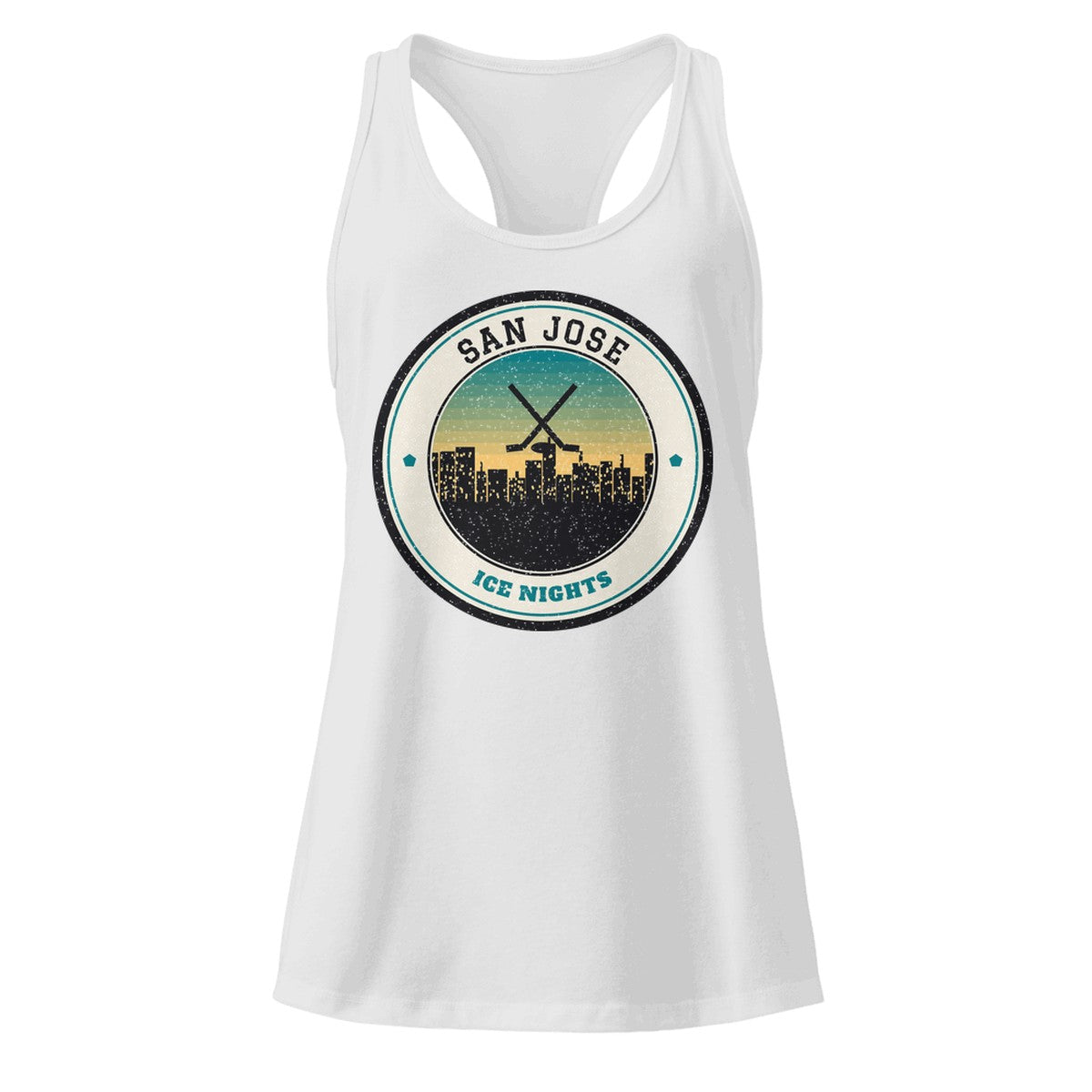 Women's San Jose Ice Nights Racerback Tank in Heather Gray, front view