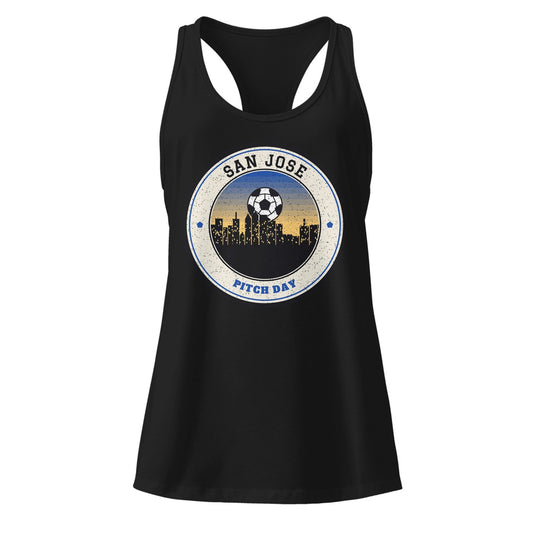 Women's San Jose Pitch Day Racerback Tank in Black, front view