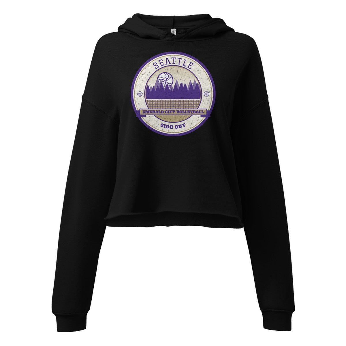 Seattle Emerald City Volleyball Women's Cropped Hoodie in Black, front view