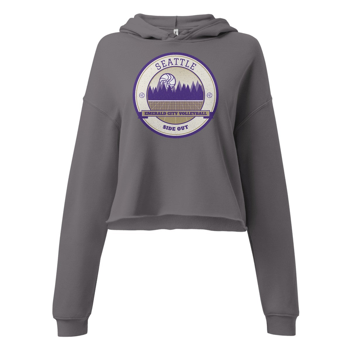 Seattle Emerald City Volleyball Women's Cropped Hoodie in Storm, front view