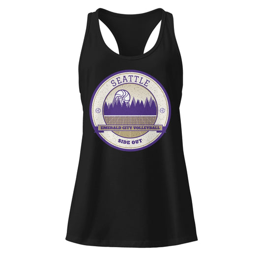 Seattle Emerald City Volleyball Women's Racerback Tank in Black, front view
