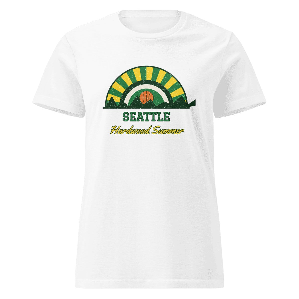 Women's Seattle Hardwood Summer Fitted Tee in White, front view