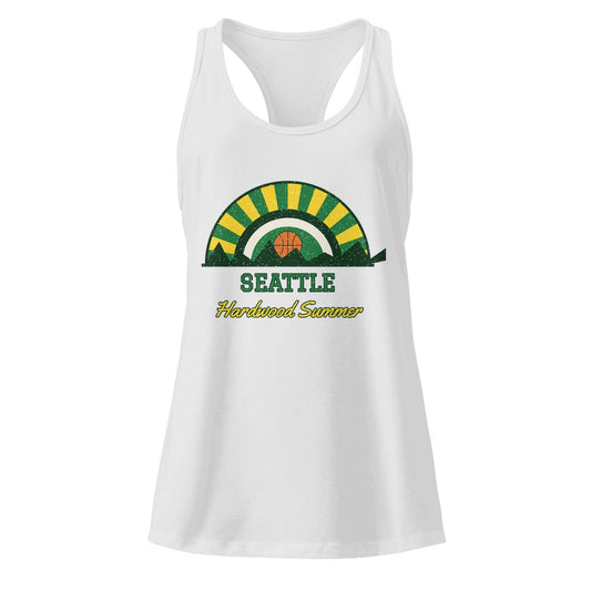 Women's Seattle Hardwood Summer Racerback Tank in Heather Gray, front view