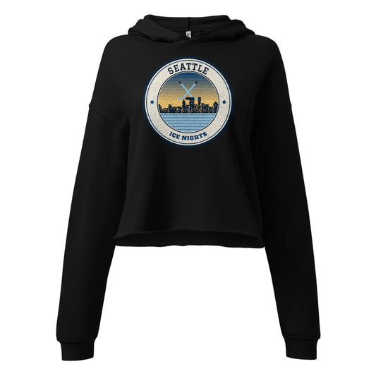 Women's Seattle Ice Nights Cropped Hoodie in Black, front view