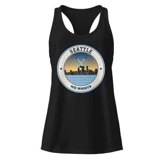 Women's Seattle Ice Nights Racerback Tank in Black, front view