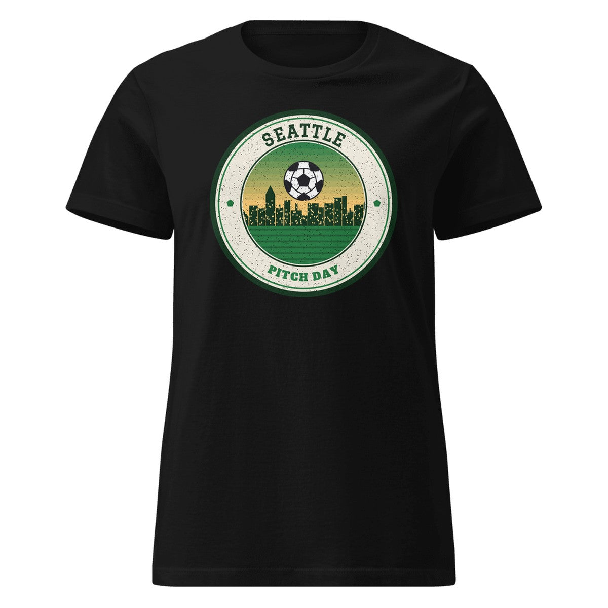 Women's Seattle Pitch Day Fitted Tee in Black, front view