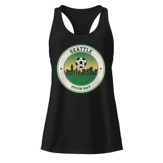 Women's Seattle Pitch Day Racerback Tank in Black, front view
