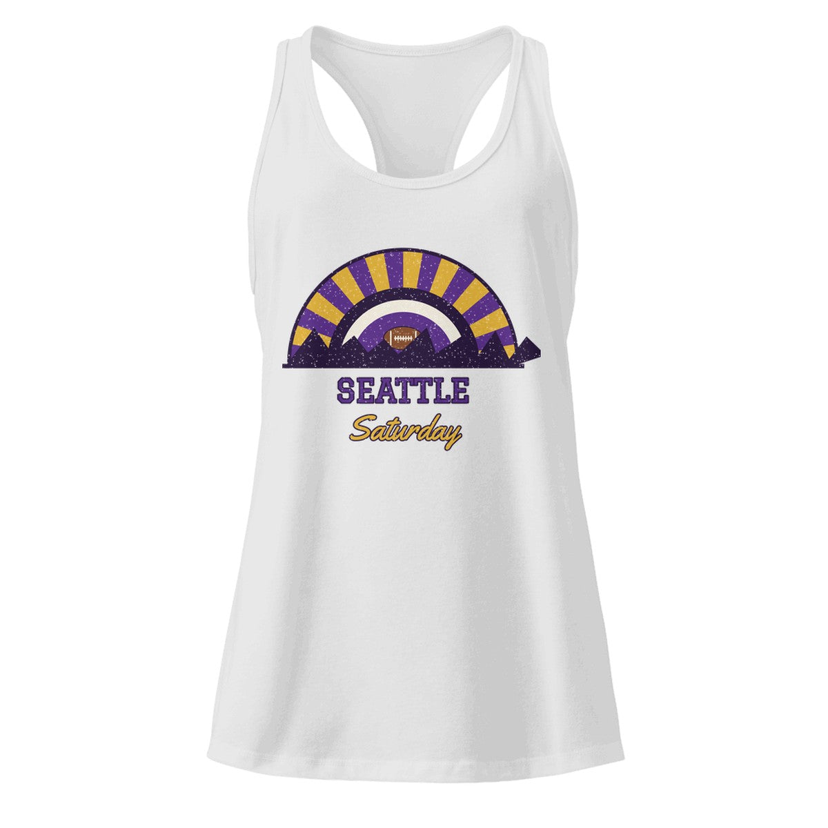 Women's Seattle Saturday Racerback Tank in Heather Gray, front view