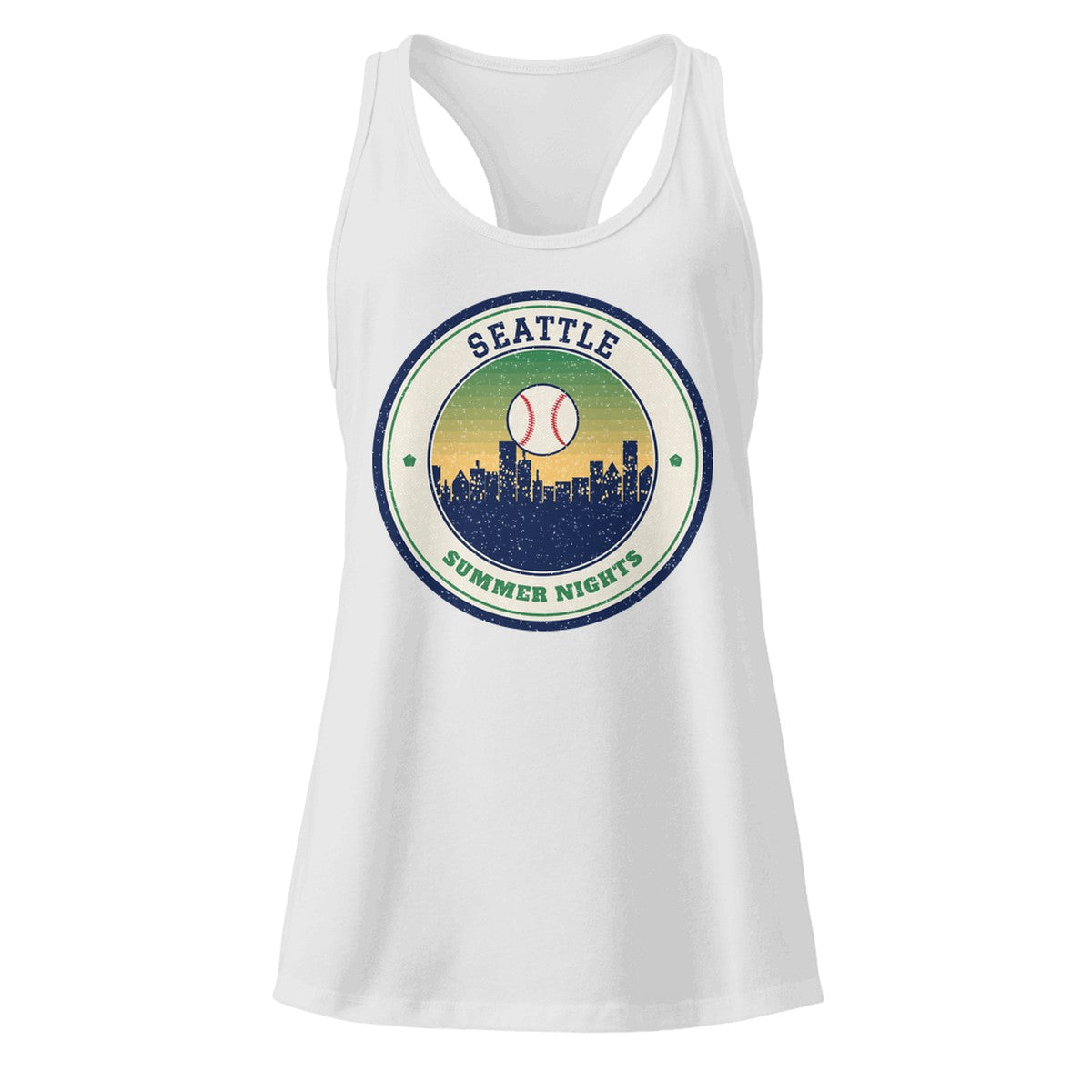 Women's Seattle Summer Nights Ballpark Racerback Tank in Heather Gray, front view