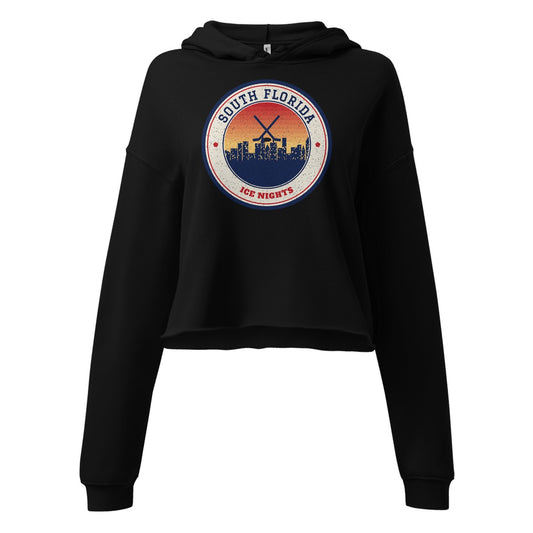 Women's South Florida Ice Nights Cropped Hoodie in Black, front view